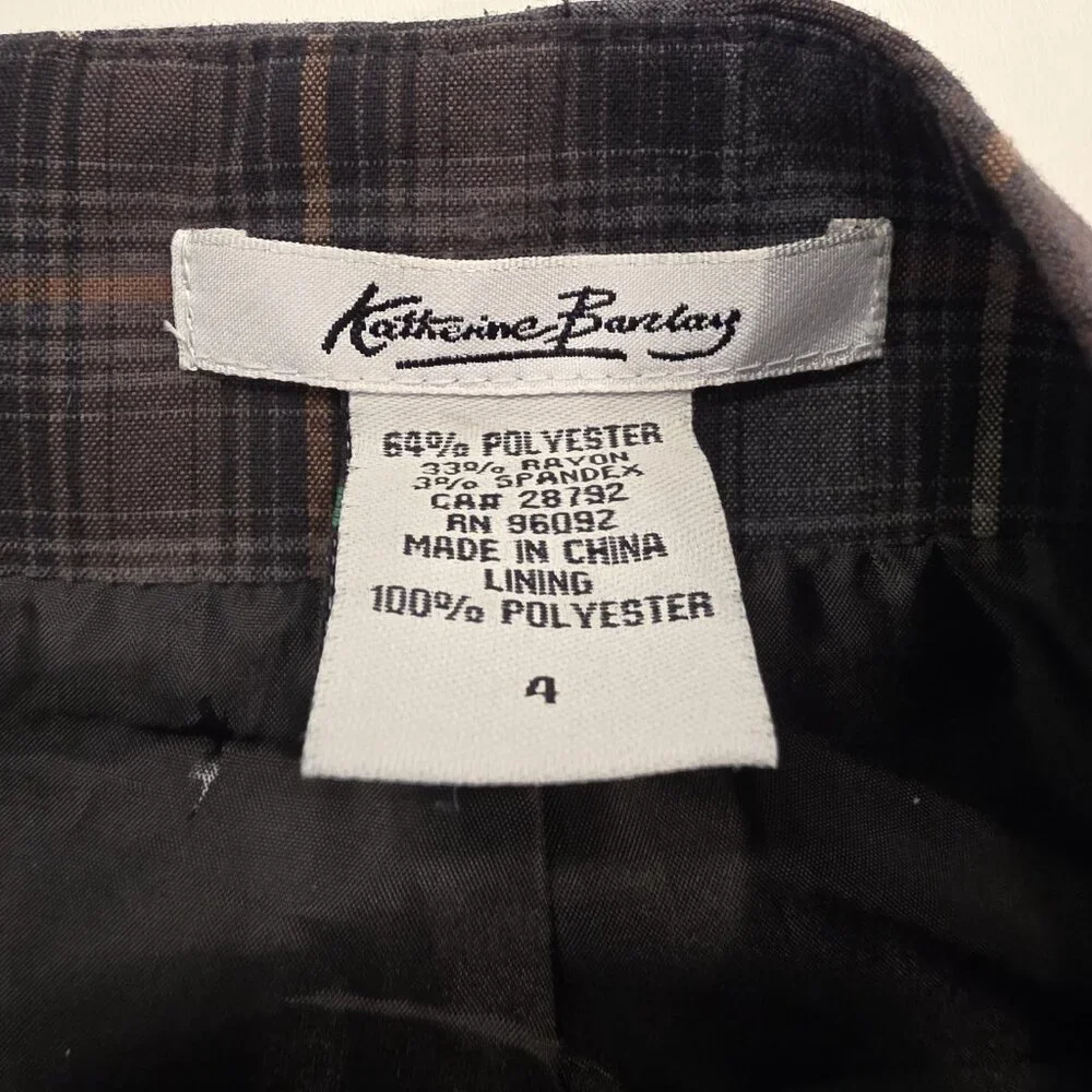 Katherine Barclay Skirt Pencil Straight Cut Black Brown Plaid Pockets Lined Sz 4